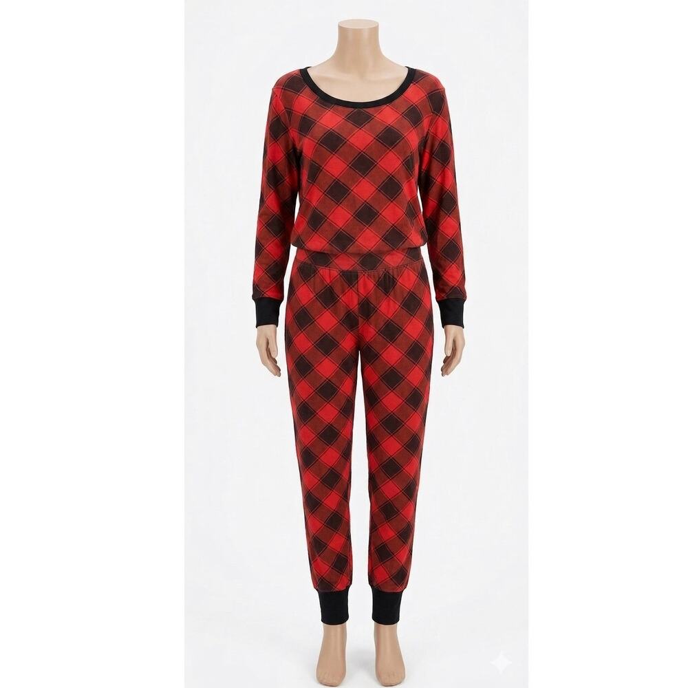 Victoria’s Secret Red Black Plaid Pajama Set XL Long Sleeve Top & Pants - Picture 4 of 15